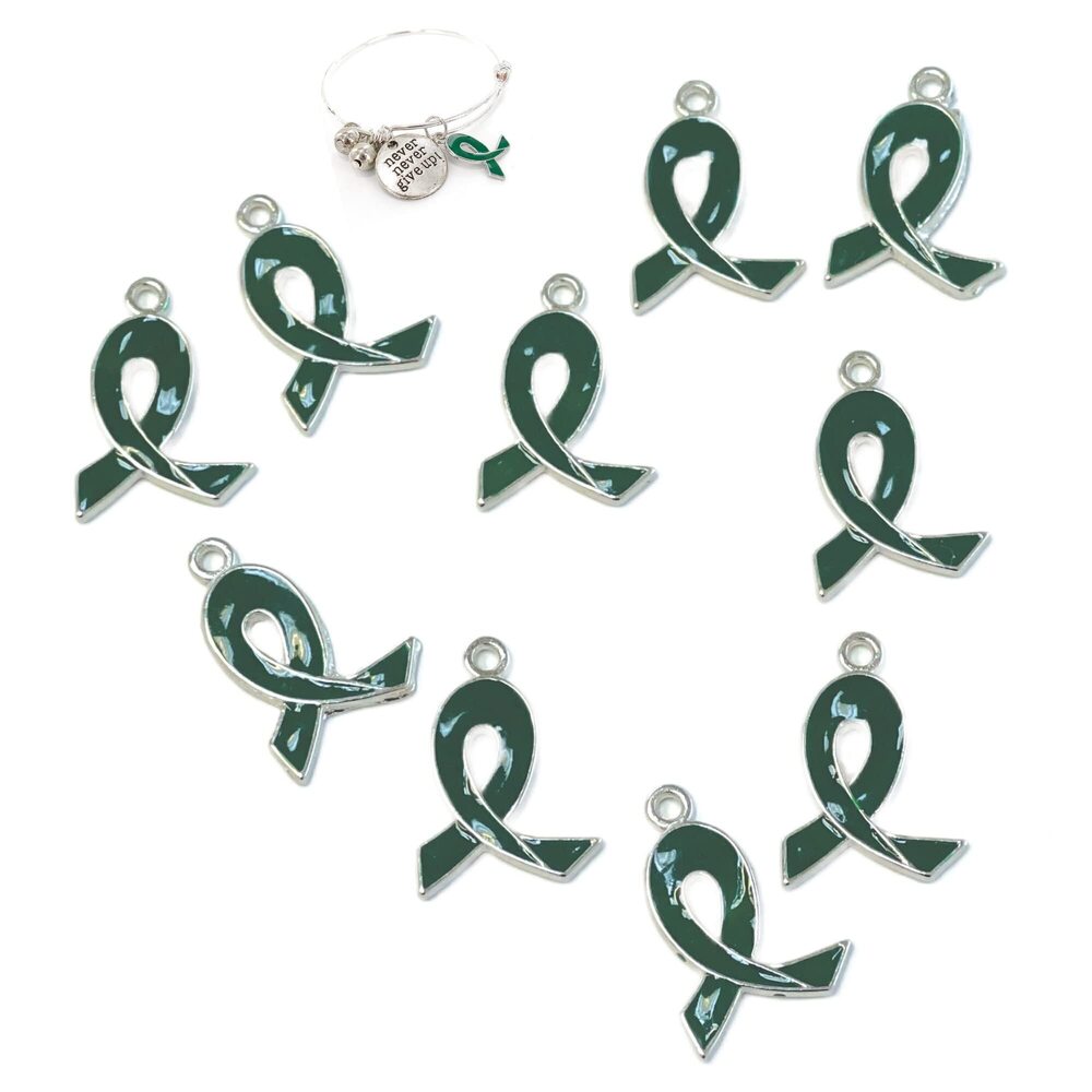 1620 Green Charms for Jewelry Making, Ribbon Liver Kidney Cancer Awareness